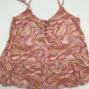Hippie Rose Pink Swirl Ruffle Cami with Button Detail NWT
